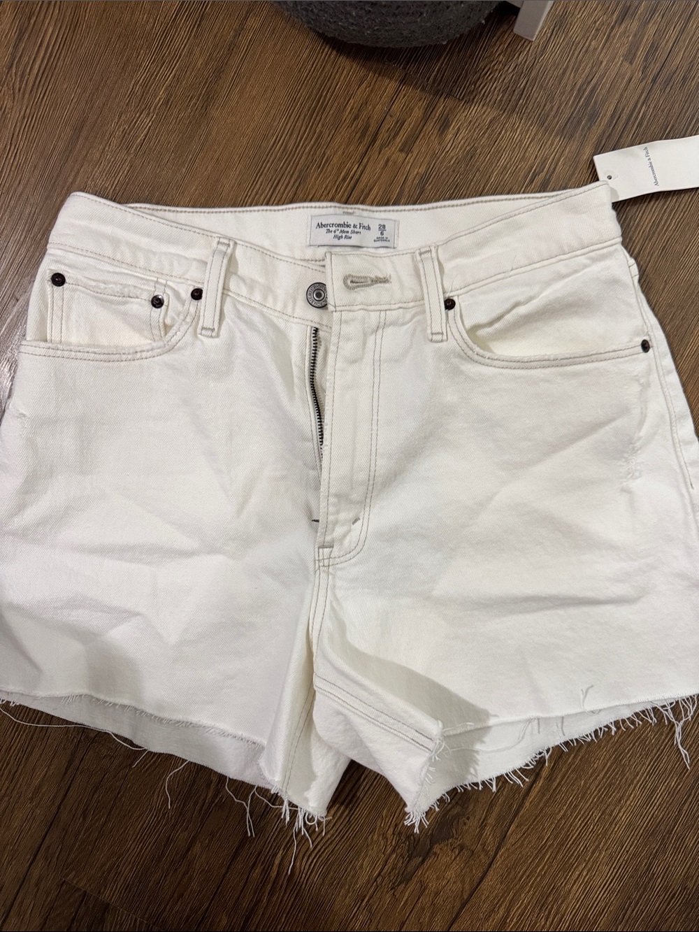 Abercrombie & Fitch White Frayed Hem Denim Shorts